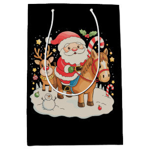 Santa Riding Schattige Horse Kerstvakantie Xmas Medium Cadeauzakje