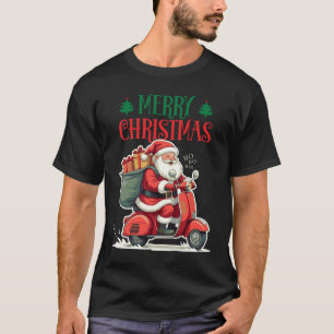 Santa Riding Scooter vrolijk kerstfeest T-shirt