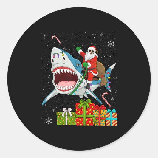 Santa Riding Shark Christmas Pajama Cute Ocean Ani Ronde Sticker (Voorkant)