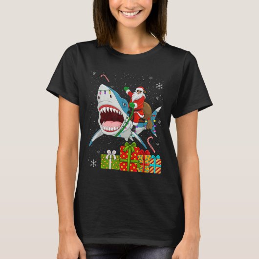 Santa Riding Shark Christmas Pajama Cute Ocean Ani T-shirt (Voorkant)