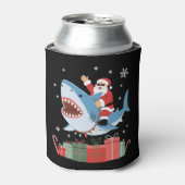 Santa Riding Shark Christmas Pajama Cute Ocean Blikjeskoeler (Blikje Voorkant)