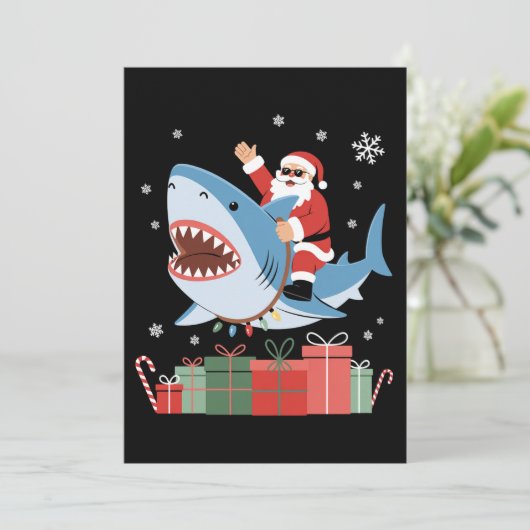 Santa Riding Shark Christmas Pajama Cute Ocean Kaart (Staand voorkant)