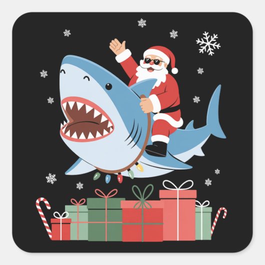 Santa Riding Shark Christmas Pajama Cute Ocean Vierkante Sticker (Voorkant)