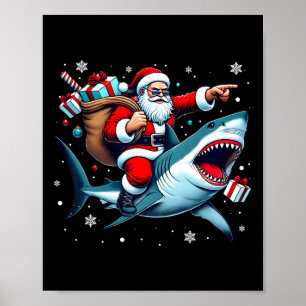 Santa Riding Shark Kerstmis Pajama Cute Ocean Ani Poster