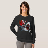 Santa Riding Shark Kerstmis Pajama Cute Ocean Ani T-shirt (Voorkant volledig)