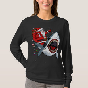 Santa Riding Shark Kerstmis Pajama Cute Ocean Ani T-shirt