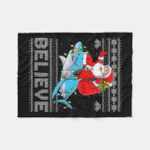 Santa Riding Shark Ugly Christmas Sweater Believe Fleece Deken (Voorkant (Horizontaal))