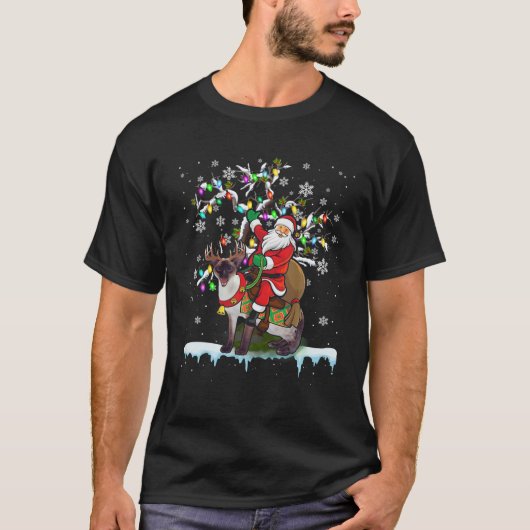Santa Riding Siamese Cat Xmas Tree Santa Cat Lover T-shirt (Voorkant)