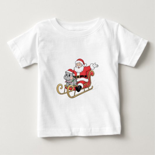 Santa Riding Sleigh met een Moo Deng Baby Hippo (Voorkant)