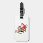 Santa Riding Sleigh met een Moo Deng Baby Hippo Bagagelabel (Voorkant verticaal)