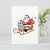 Santa Riding Sleigh met een Moo Deng Baby Hippo Save The Date (Staand voorkant)