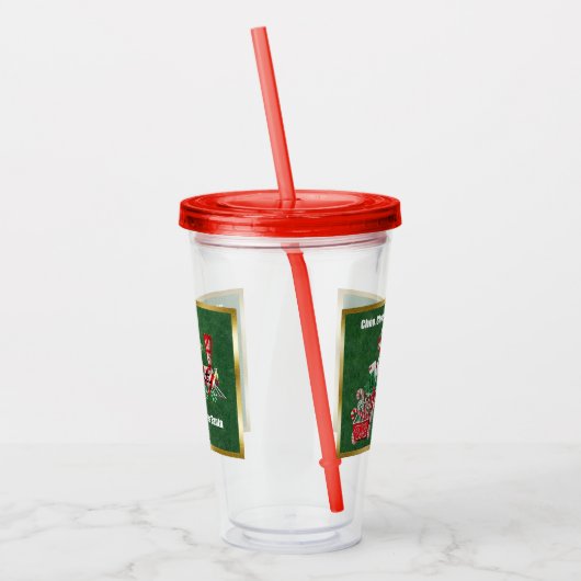 Santa Riding Snoep Trein Letters Groen Goud Acryl Drinkbeker (Links)