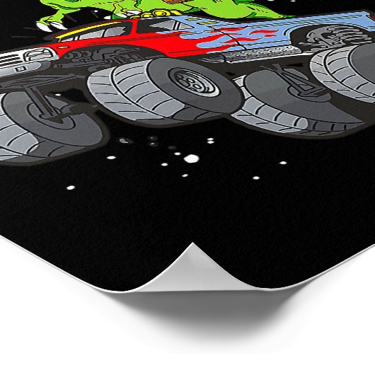 Santa Riding T Rex Dinosaur Monster Truck Boy Chri Poster (Hoek)