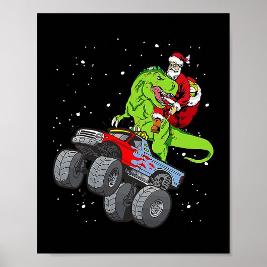 Santa Riding T Rex Dinosaur Monster Truck Boy Chri Poster (Voorkant)