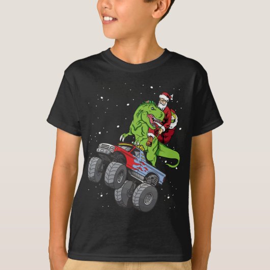 Santa Riding T Rex Dinosaur Monster Truck Boy Chri T-shirt (Voorkant)