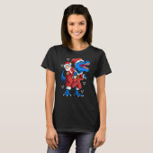 Santa Riding T Rex, Kerstcadeau T-shirt (Voorkant volledig)