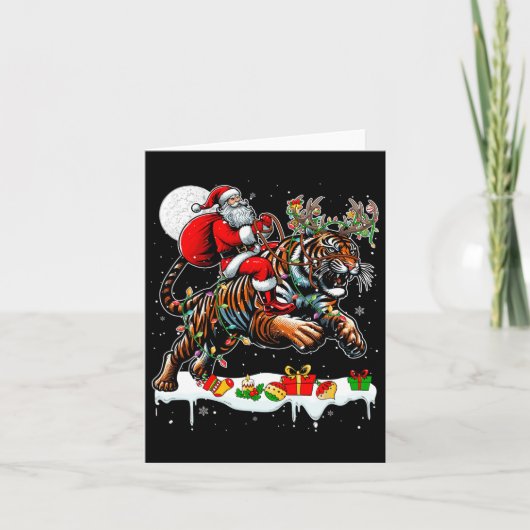 Santa Riding Tiger Rendier Xmas Wild Dierenvriend Kaart (Voorkant)