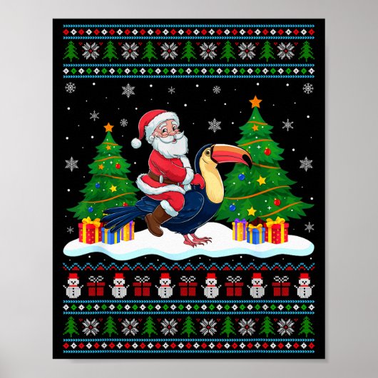 Santa Riding Toucans Tree Lights Ugly Christmas Sw Poster (Voorkant)