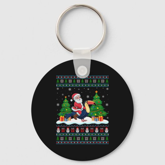 Santa Riding Toucans Tree Lights Ugly Christmas Sw Sleutelhanger (Voorkant)