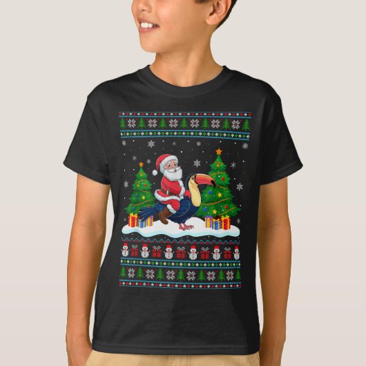 Santa Riding Toucans Tree Lights Ugly Christmas Sw T-shirt (Voorkant)