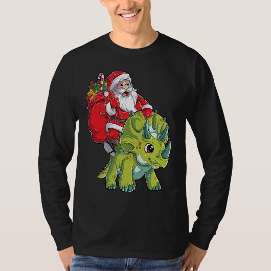 Santa Riding Triceratops Dinosaur Christmas Boys K T-shirt (Voorkant)