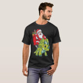 Santa Riding Triceratops Dinosaur Christmas Boys K T-shirt (Voorkant volledig)
