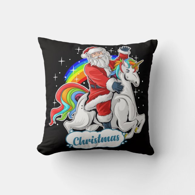  Santa Riding Unicorn Christmas Pillow  Kussen (Voorkant)