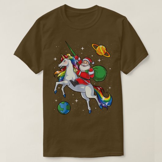 Santa Riding Unicorn kerstcadeaus Rainbow Spac T-shirt (Design voorkant)
