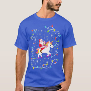 Santa Riding Unicorn met kerstlampjes Merry Christ T-shirt