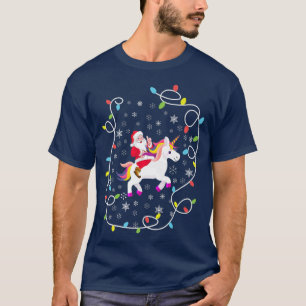 Santa Riding Unicorn met kerstlampjes Merry Christ T-shirt