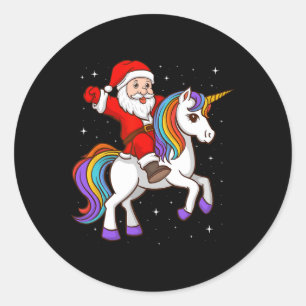 Santa Riding Unicorn Mystiek Dier Xmas Magisch Ronde Sticker