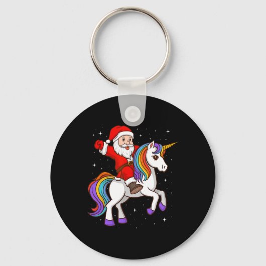 Santa Riding Unicorn Mystiek Dier Xmas Magisch Sleutelhanger (Voorkant)