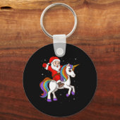 Santa Riding Unicorn Mystiek Dier Xmas Magisch Sleutelhanger (Voorkant)