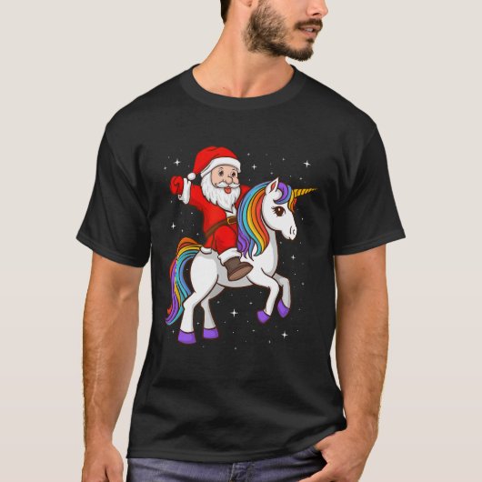 Santa Riding Unicorn Mystiek Dier Xmas Magisch T-shirt (Voorkant)