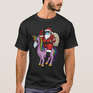 Santa Riding Unicorn Wearing Mask Merry Quarantine T-shirt