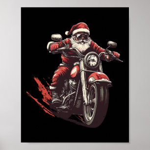 Santa Rijden Een Motorfiets Fietser Motorliefhebbe Poster