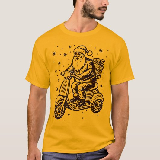 Santa rijden Een scooter met gif dozen ontwerp T-shirt (Voorkant)
