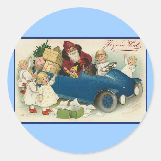 Santa Rijden in een auto - Joyeaux Noel Ronde Sticker (Voorkant)