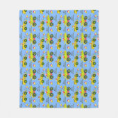 Santa rijden op dump vrachtwagen en bulldozer blau fleece deken (Voorkant)