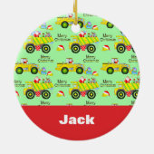 Santa rijden op dump vrachtwagen en bulldozer groe keramisch ornament (Achterkant)