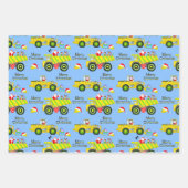 Santa rijden op dump vrachtwagen en bulldozer inpakpapier vel (Voorkant)