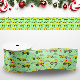 Santa rijden op dump vrachtwagen en bulldozer satijnen lint