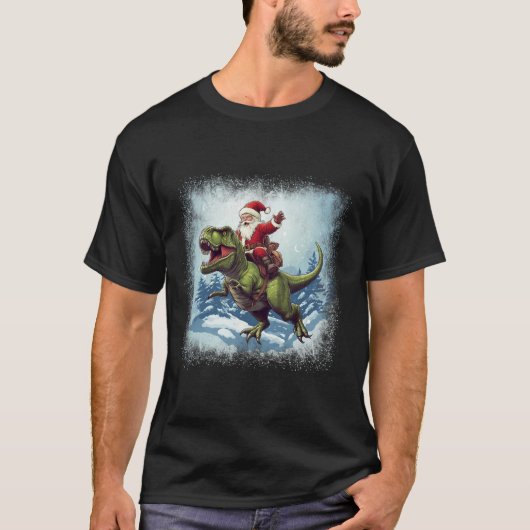 Santa Rijden op een dinosaurus T-rex Funny Christm T-shirt (Voorkant)