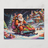 Santa rijden sneeuwscooter Psychedelische kleuren Briefkaart (Voorkant)