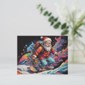 Santa rijden snowboard Psychedelische kleuren Briefkaart (Staand voorkant)