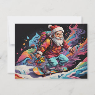 Santa rijden snowboard Psychedelische kleuren Briefkaart