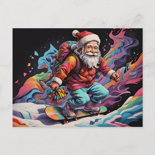 Santa rijden snowboard Psychedelische kleuren Briefkaart (Voorkant)