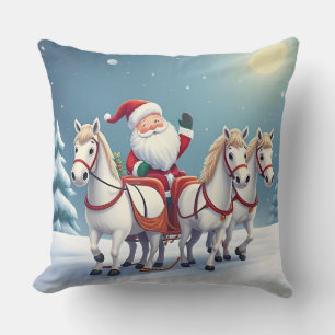 Santa rijdt op een slee geleid door witte paarden kussen