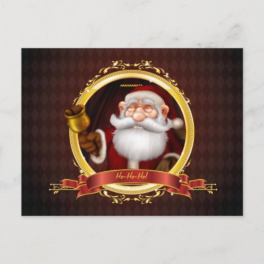 Santa Ringing Gold Bell Briefkaart (Voorkant)