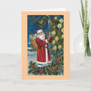 Santa Rings the Bells Vintage Feestdagen Kaart
